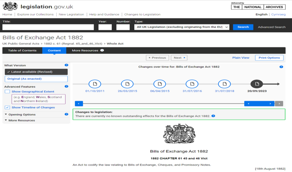 The Bills of Exchange Act 1882